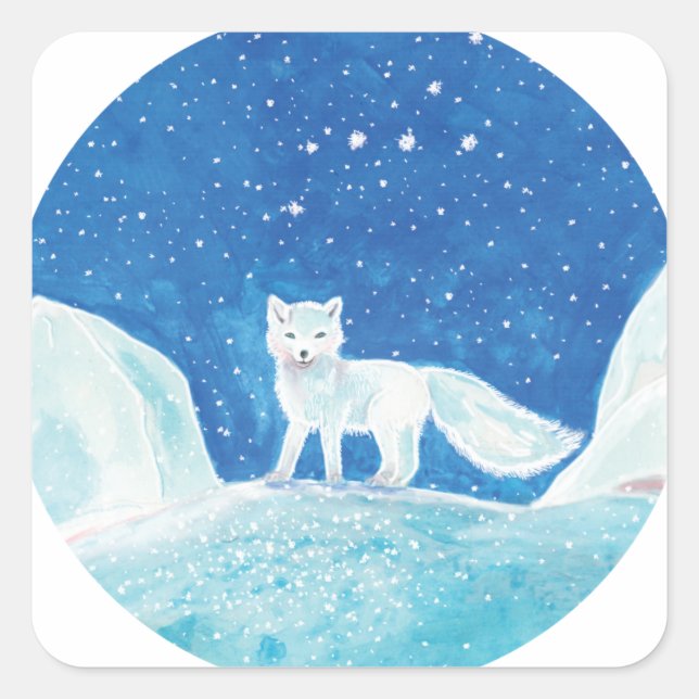 Sticker Carré Illustration du Petit Renard arctique (Vulpes lago (Devant)