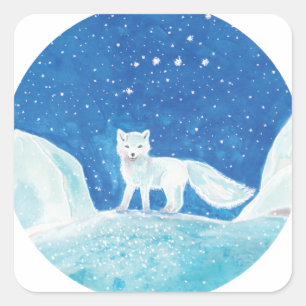 Sticker Carré Illustration du Petit Renard arctique (Vulpes lago