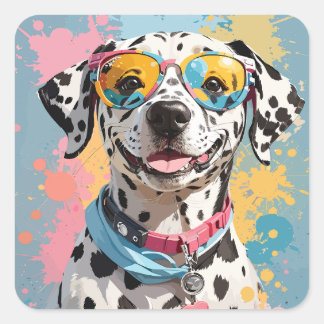 Sticker Carré illustration du visage de chien dalmate heureux