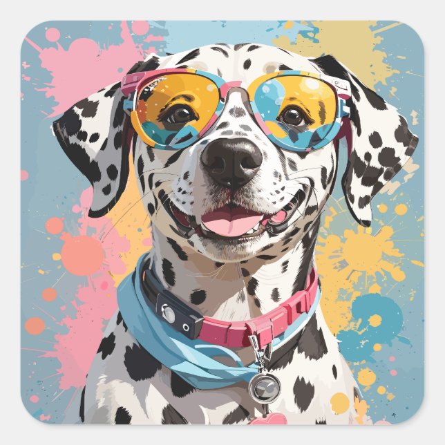Sticker Carré illustration du visage de chien dalmate heureux (Devant)