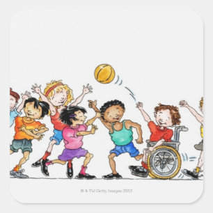 Sticker Carré Illustration d'un groupe d'enfants comprenant un