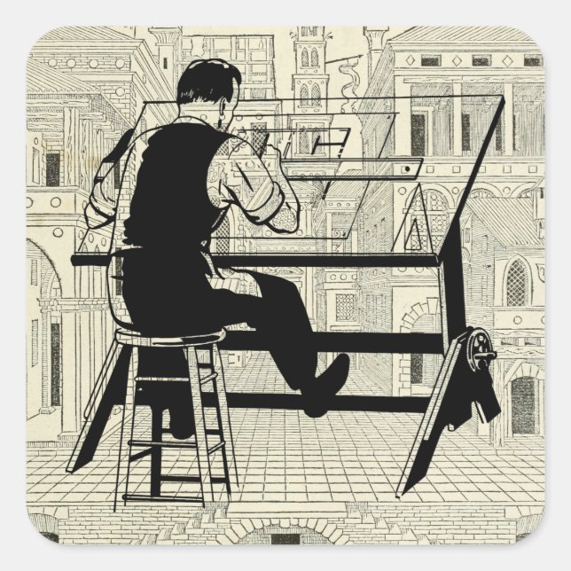 Sticker Carré Illustration d'une table de dessin de l'ingénieur  (Devant)