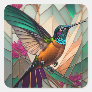 Sticker Carré Illustration en verre tendu d'un colibri