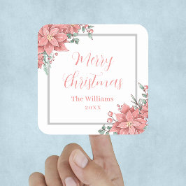 Sticker Carré Illustration florale Joyeux Noël personnalisée