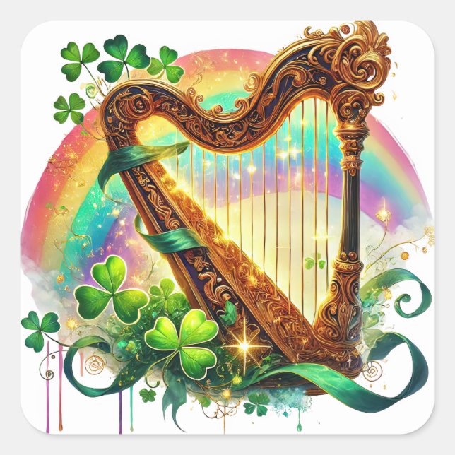 Sticker Carré Illustration Jour de la Saint Patrick Harp (Devant)
