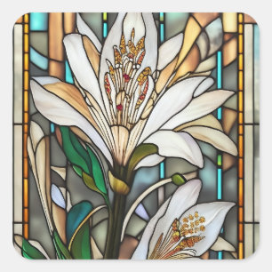 Sticker Carré Illustration Lily blanche en verre tendu