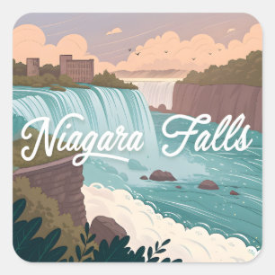Sticker Carré Illustration panoramique des chutes du Niagara au