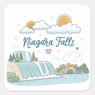 Sticker Carré Illustration pastel de style cartoon des chutes du