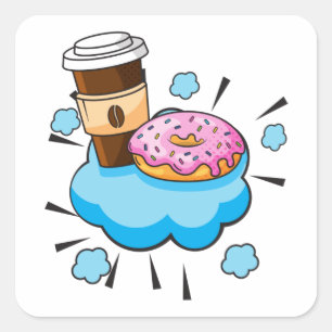 Sticker Carré Illustration rétro du café et des beignets