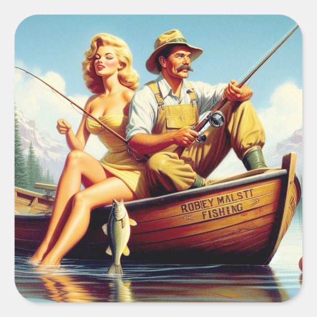 Sticker Carré Illustration rétrospective FIshing (Devant)