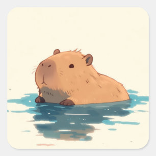 Sticker Carré Illustration sereine de capybara en train de patau
