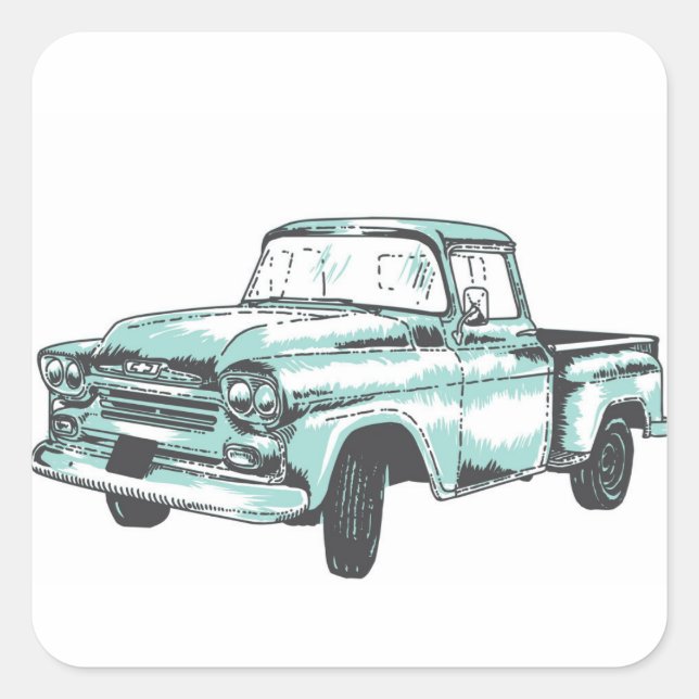 Sticker Carré Illustration vintage de camion (Devant)