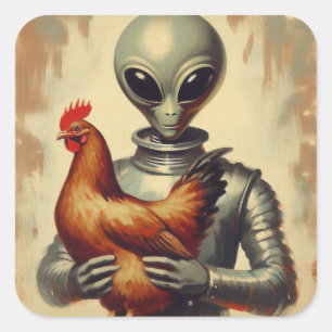 Sticker Carré Illustration Vintage de l'Alien spatial