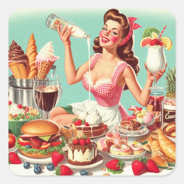 Sticker Carré Illustration vintage de l'alimentation (Devant)