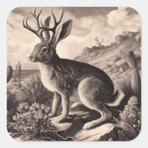 Sticker Carré Illustration Vintage Jackalope
