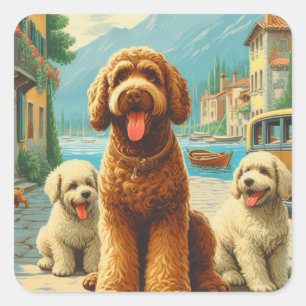 Sticker Carré Illustration vintage Lagotto Romagnolo
