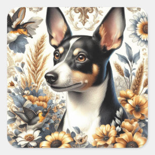 Sticker Carré Illustration vintage Rat Terrier