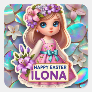 Sticker Carré ILONA ~ HAPPY EASTER ~ Lys ~