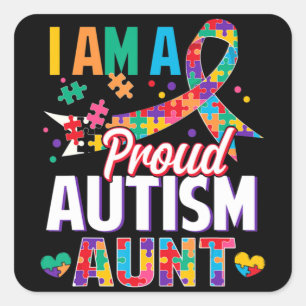Sticker Carré I'm a Proud Autism Aunt Autism Aware Puzzle Pi