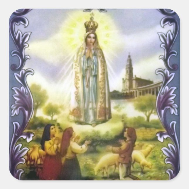 Sticker Carré Image de l'apparition Notre Dame de Fatima (Devant)