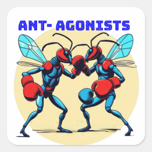 Sticker Carré Image Dessinante De Deux Fourmis Qui Luttent
