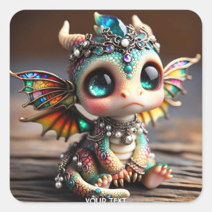 Sticker Carré Imaginaire Bébé mignon Dragon Verre