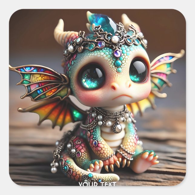 Sticker Carré Imaginaire Bébé mignon Dragon Verre (Devant)