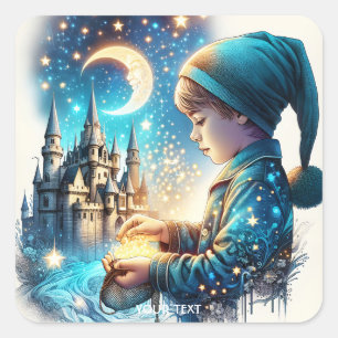 Sticker Carré Imaginaire bleu mignon pyjama enfant