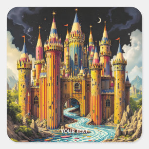 Sticker Carré Imaginaire Château Cute De Crayons