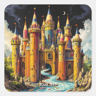 Sticker Carré Imaginaire Château Cute De Crayons