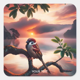 Sticker Carré Imaginaire Cute Bird Branch Lac