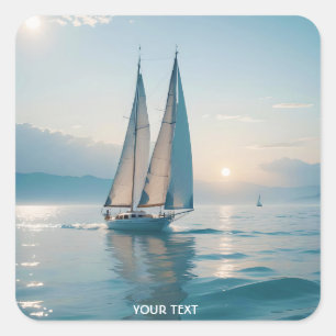 Sticker Carré Imaginaire Cute Boat Sea Sun