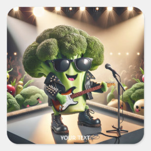 Sticker Carré Imaginaire Cute Broccoli Jouer de la guitare