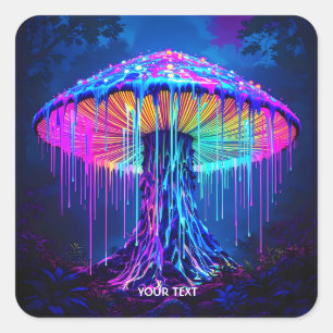 Sticker Carré Imaginaire Cute Champignons Forêt Surréelle