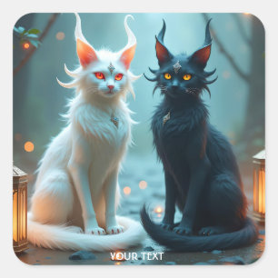 Sticker Carré Imaginaire Cute Chats Noir Blanc