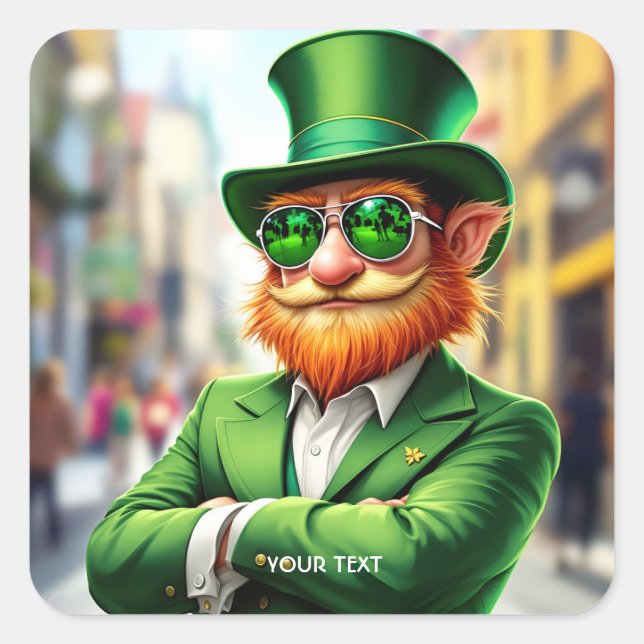 Sticker Carré Imaginaire Cute Sharp habillé Leprechaun (Devant)
