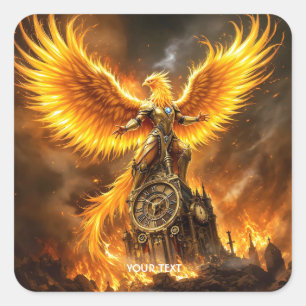 Sticker Carré Imaginaire Cute Steampunk Flames Phoenix