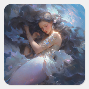 Sticker Carré Imaginaire de sirène dormant violet