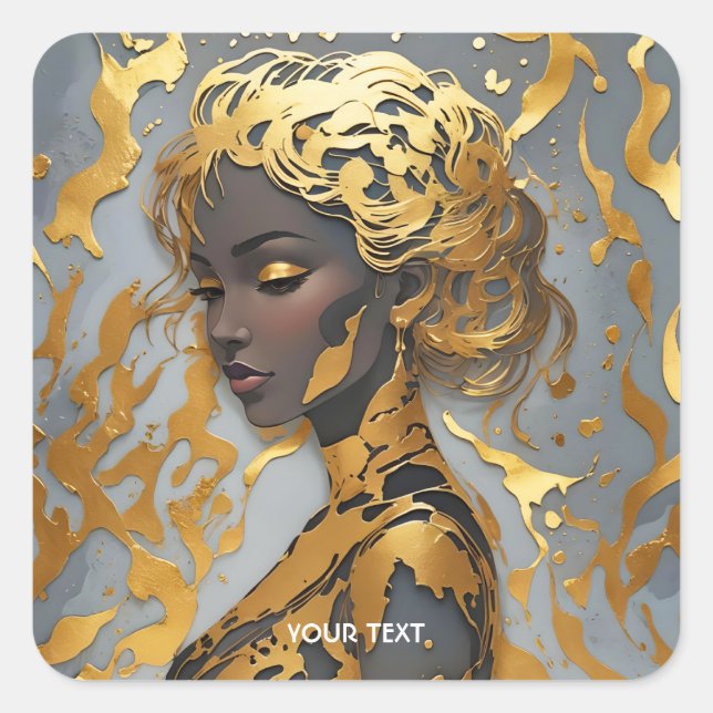 Sticker Carré Imaginaire femme mignonne Silhouette Foil (Devant)