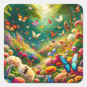 Sticker Carré Imaginaire Fleurs Forestières Mignonnes Papillons