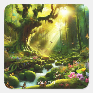 Sticker Carré Imaginaire Forêt des arbres solaires mignons
