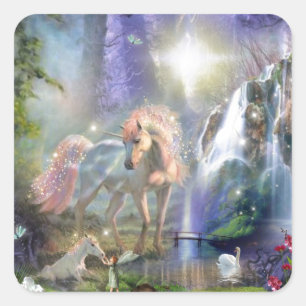 Sticker Carré imaginaire mère licorne et bébé