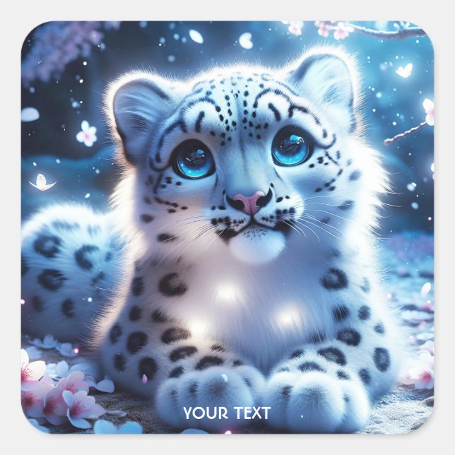 Sticker Carré Imaginaire mignon bébé léopard de neige (Devant)