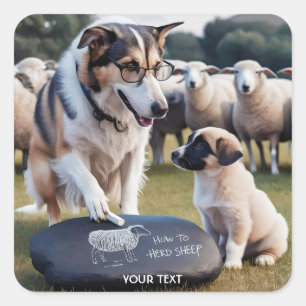 Sticker Carré Imaginaire mignon chien enseignant chiot
