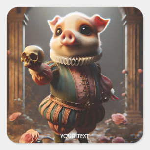 Sticker Carré Imaginaire mignon cochon à tête croustillante