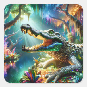Sticker Carré Imaginaire mignon Crocodile Enchantée Jungle