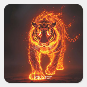 Sticker Carré Imaginaire mignon feu gros tigre