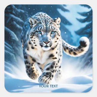 Sticker Carré Imaginaire mignon léopard de neige en course