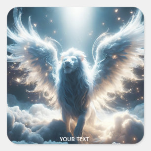 Sticker Carré Imaginaire mignon Lion blanc Ciel