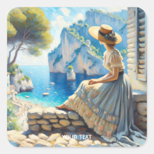 Sticker Carré Imaginaire Mignonne Aquarelle Femmes Mer